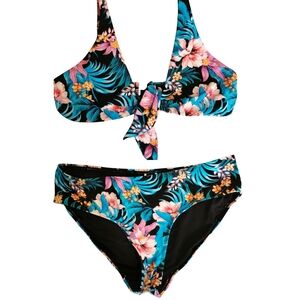 Niptuck Swim Tropical Floral Tie Front Bikini Set Size 6 Multi Fit Cups